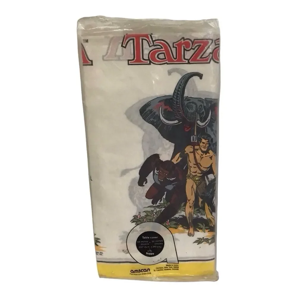 Vintage 1975 Tarzan Paper Table Cover Amscan USA 54x96 NOS Party Decoration